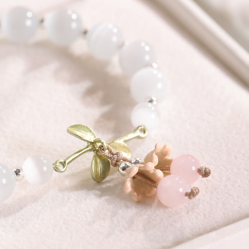 Fortune Jewel Cat's Eye Green Aventurine Blue Chalcedony Pink Crystal Peace Orchid Charm Bracelet