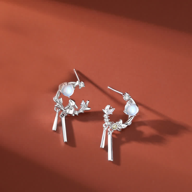 Fortune Jewel 925 Sterling Silver Year of the Rabbit Moonstone Moon Flower Pattern Necklace Pendant Bracelet Earrings