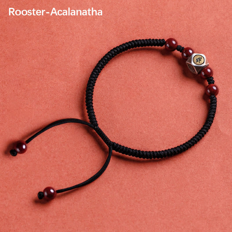 Fortune Jewel 925 Sterling Silver Chinese Zodiac Natal Buddha Cinnabar Calm Bracelet