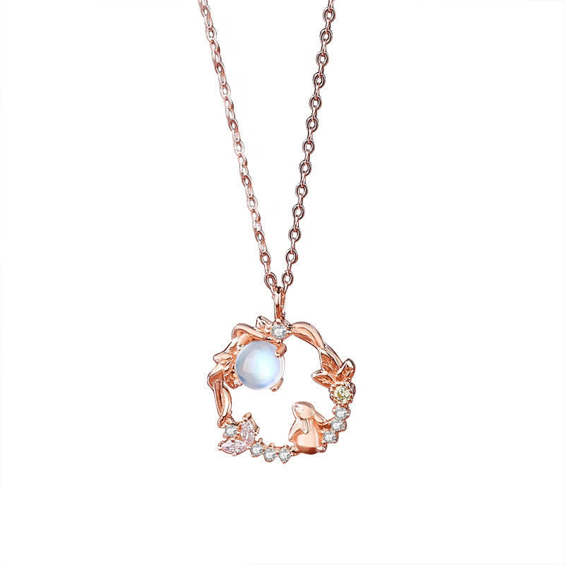 Fortune Jewel 925 Sterling Silver Year of the Rabbit Moonstone Moon Flower Pattern Necklace Pendant Bracelet Earrings