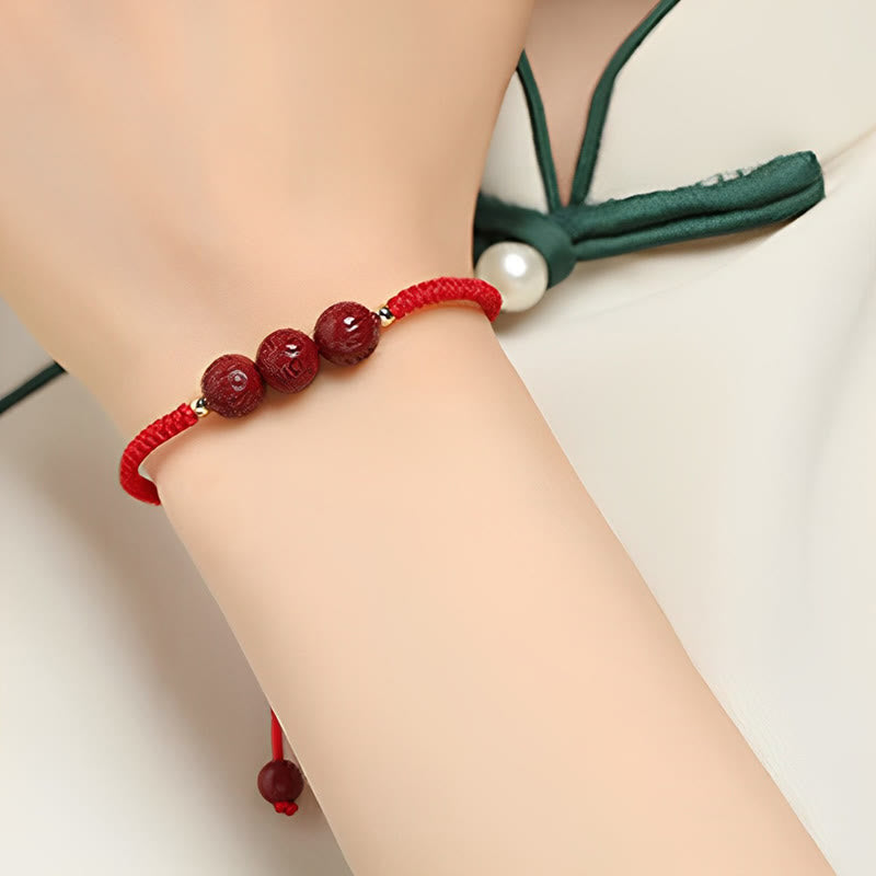 Fortune Jewel Handmade Cinnabar Om Mani Padme Hum Engraved Beads Blessing Braided Bracelet