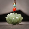Fortune Jewel Hetian Cyan Jade Lotus Flower Success Necklace Pendant Fortune Jewel