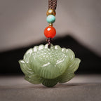 Fortune Jewel Hetian Cyan Jade Lotus Flower Success Necklace Pendant Fortune Jewel