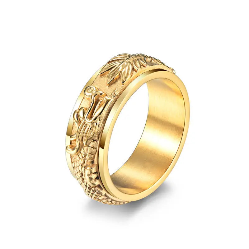 Fortune Jewel Dragon Titanium Steel Stimulation Rotatable Ring Fortune Jewel