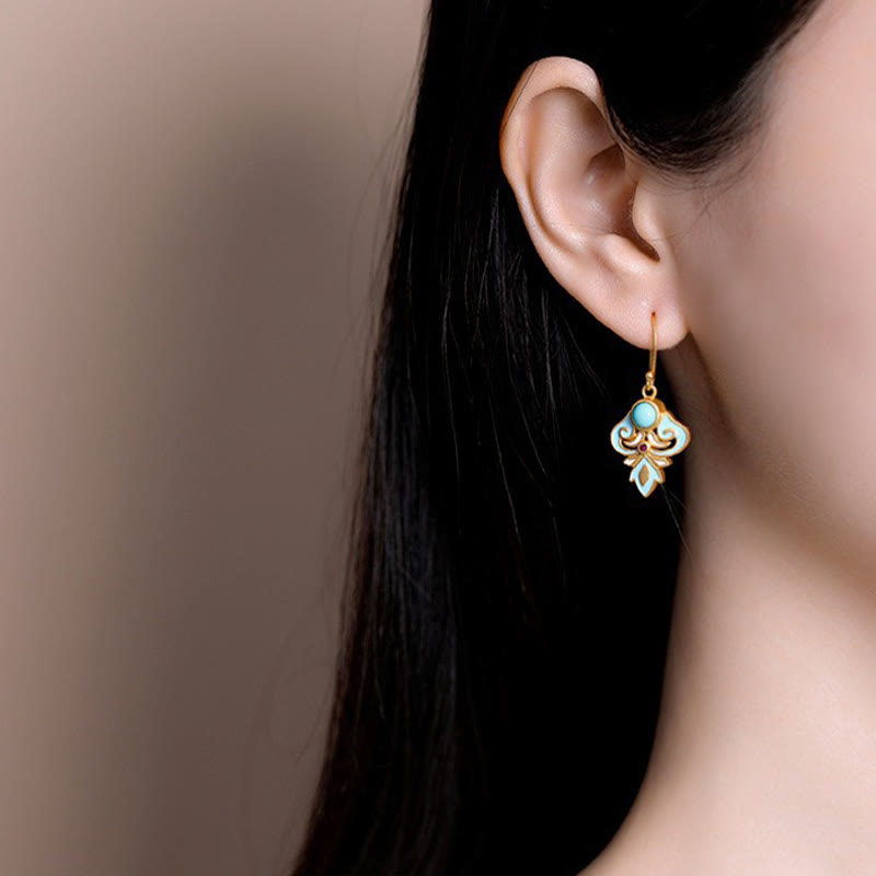 Fortune Jewel Copper Enamel Turquoise Positive Drop Earrings