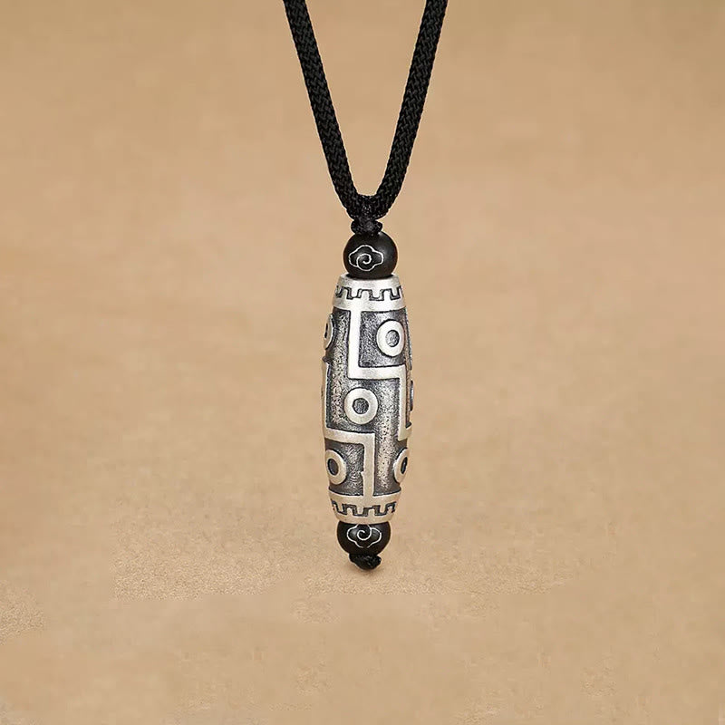 Fortune Jewel Tibet Nine-Eye Dzi Bead Pattern Copper Auspicious Clouds Wealth Necklace Pendant