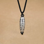 Fortune Jewel Tibet Nine-Eye Dzi Bead Pattern Copper Auspicious Clouds Wealth Necklace Pendant