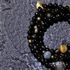 Fortune Jewel 108 Mala Beads Gold Sheen Obsidian Tiger Eye Eagle's Eye Stone Wealth Bracelet