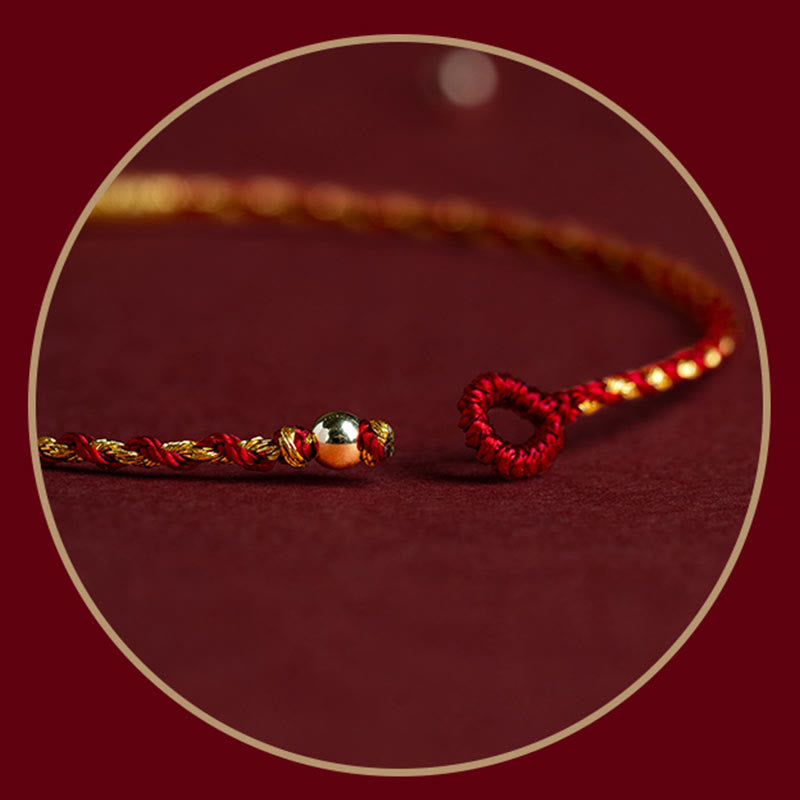 Fortune Jewel 14K Gold Plated Handmade Red Gold Rope King Kong Knot Braided Luck Bracelet
