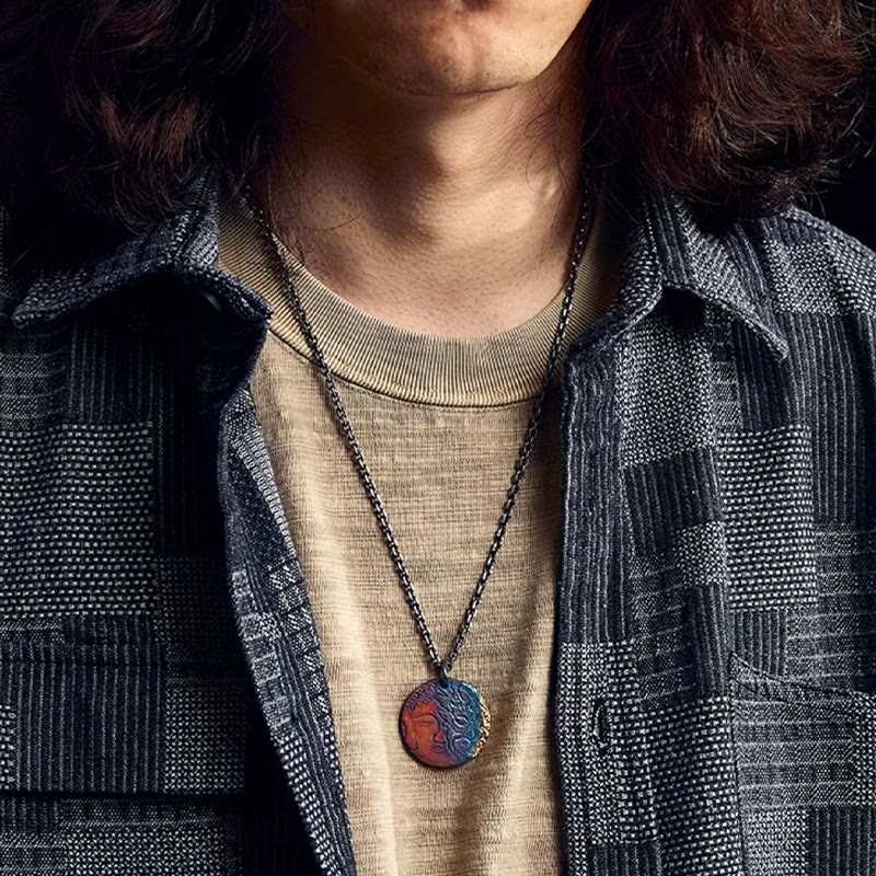 Fortune Jewel 999 Sterling Silver 24K Gold Half Demon Half Buddha Compassion Necklace Pendant Fortune Jewel