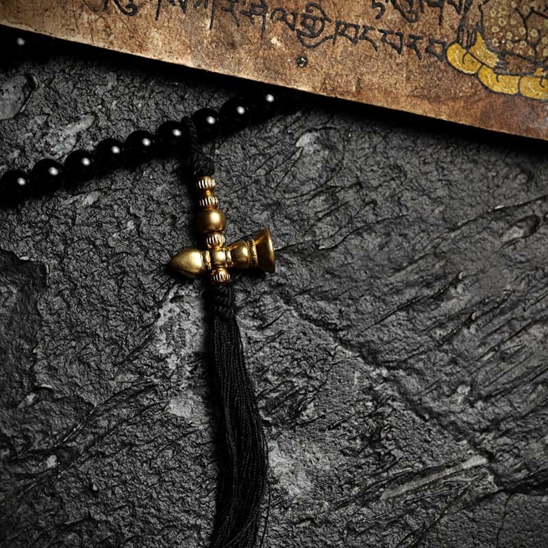 Fortune Jewel Tibetan 108 Mala Beads Black Onyx Tiger Eye Beads Nine Palaces Bagua Protection Bracelet