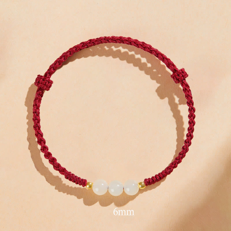 Fortune Jewel Handcrafted Round Jade Lucky Bead Prosperity Braided Bracelet