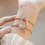 Fortune Jewel Red Agate Jade Lotus Confidence Calm String Bracelet