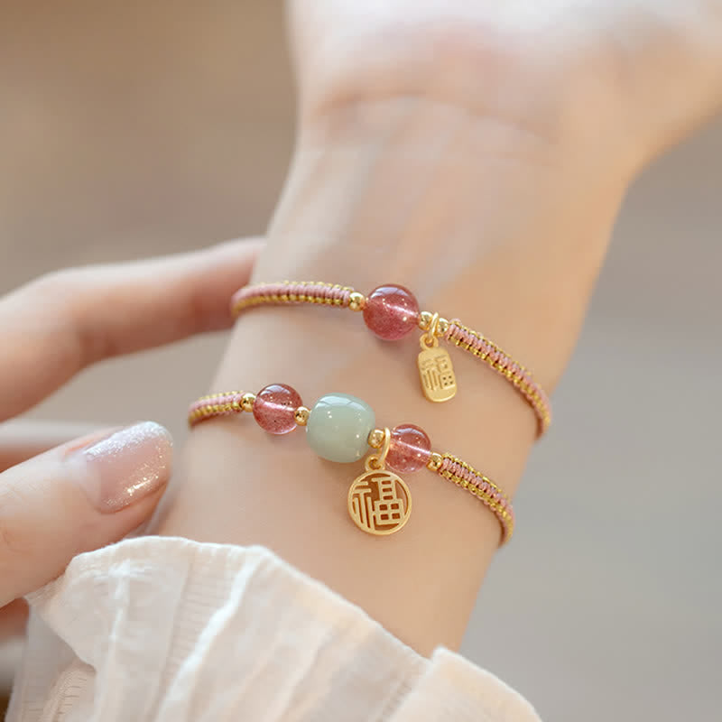 Fortune Jewel Red Agate Jade Lotus Confidence Calm String Bracelet