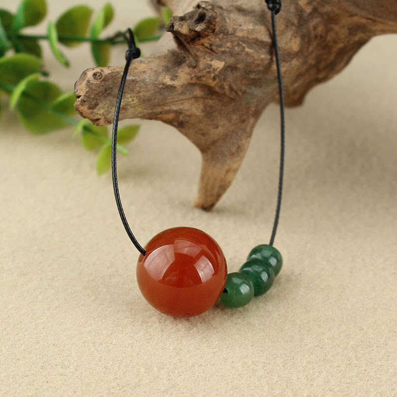 Fortune Jewel Red Agate Green Aventurine Green Bodhi Seed Bead Calm Leather Rope Necklace Pendant