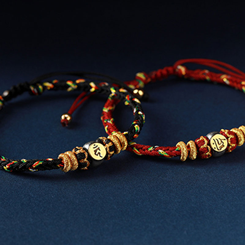 Fortune Jewel Chinese Zodiac Natal Buddha Silver Luck Braided String Bracelet