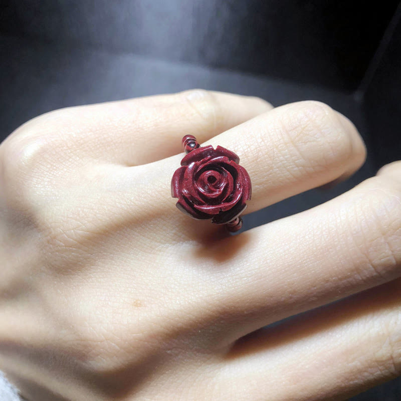 Fortune Jewel Garnet Cinnabar Lucky Bead PiXiu Om Mani Padme Hum Rose Protection Ring