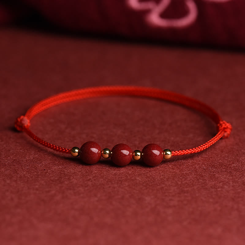 Fortune Jewel Natural Lucky Cinnabar Bead Blessing String Bracelet Anklet