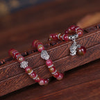 Fortune Jewel Natural Watermelon Tourmaline PiXiu Elephant Positive Triple Wrap Bracelet