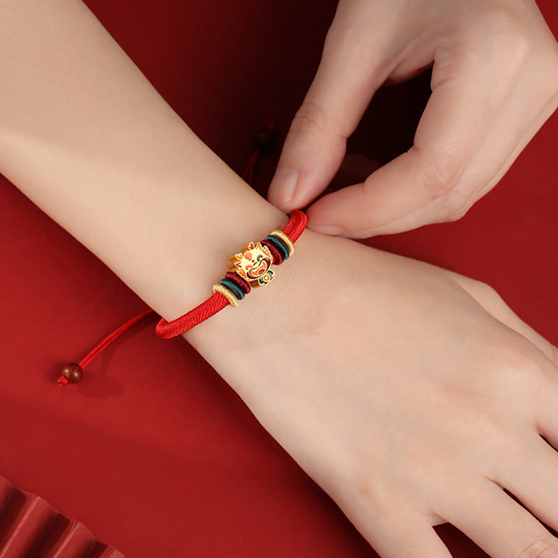 Fortune Jewel Handmade 925 Sterling Silver Year of the Dragon Cute Chinese Zodiac Luck Braided Red Bracelet