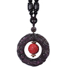 Fortune Jewel FengShui Natural Rainbow Obsidian PiXiu Cinnabar Healing Necklace Pendant