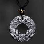 Fortune Jewel Natural Silver Sheen Obsidian Double PiXiu Copper Coin Peace Buckle Protection Necklace Pendant
