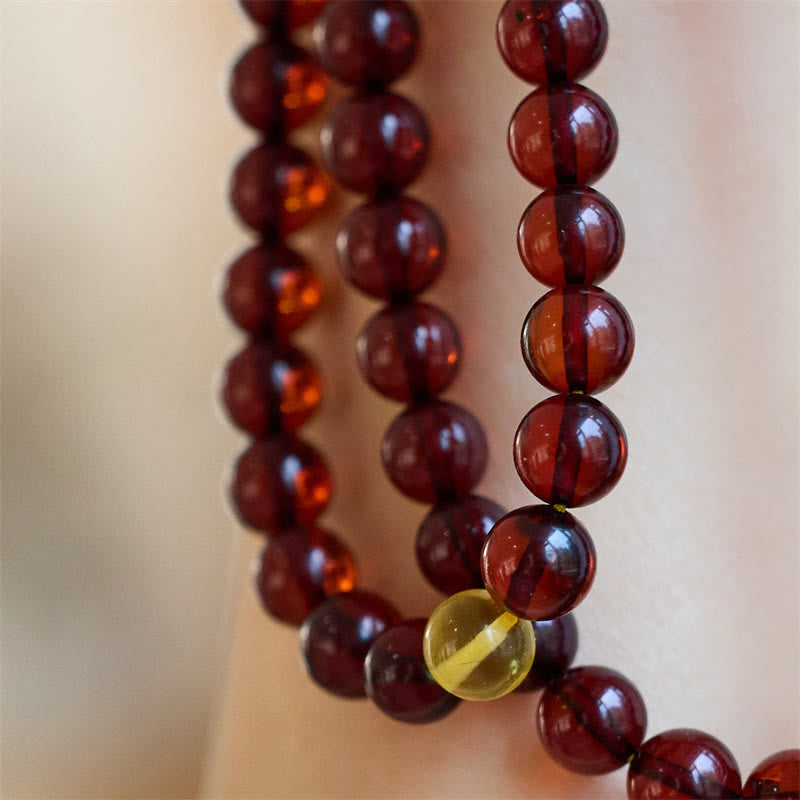 Fortune Jewel Natural 108 Mala Beads Amber Clear Anxiety Bracelet