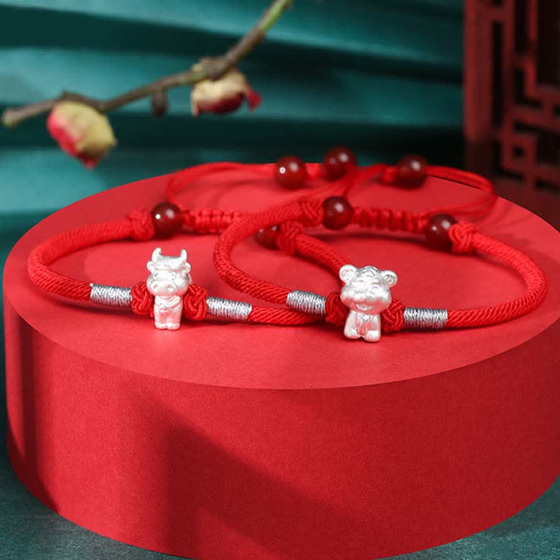 Fortune Jewel 999 Sterling Silver Chinese Zodiac Luck Strength Red String Bracelet
