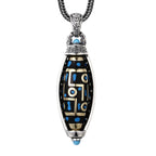 Fortune Jewel Tibetan Om Mani Padme Hum Nine-Eye Dzi Bead Pattern Peace Purity Rotatable Necklace Pendant