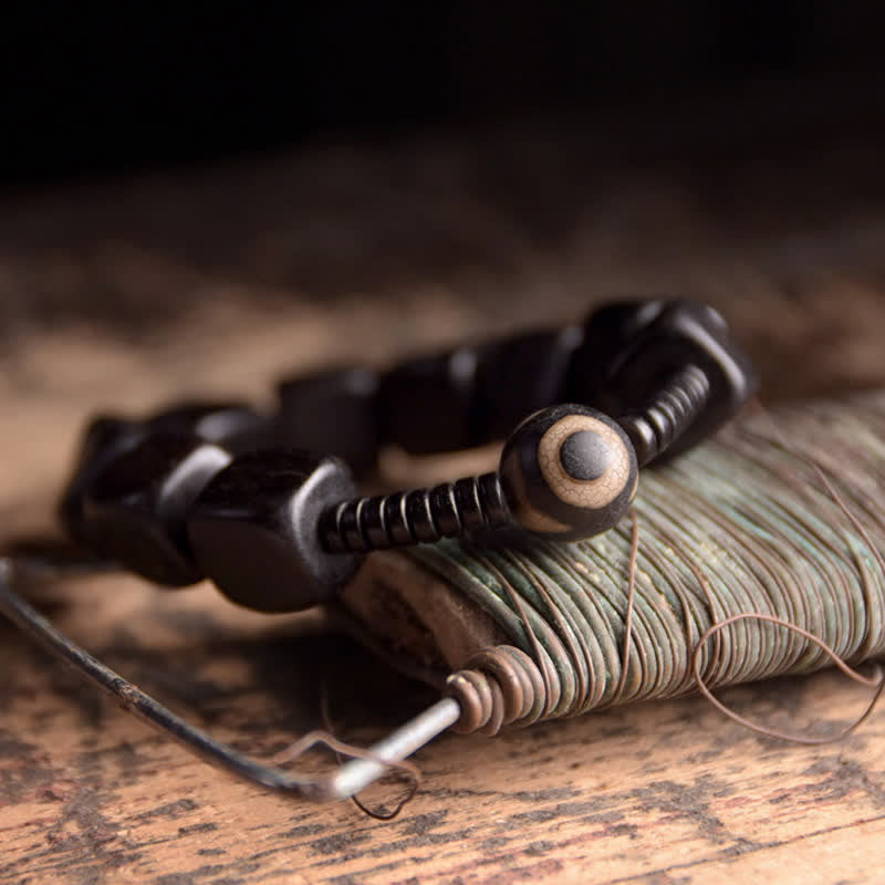 Fortune Jewel Tibetan Ebony Wood Dzi Bead Strength Bracelet