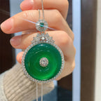 Fortune Jewel Green Chalcedony Round Peace Buckle Strength Necklace Pendant