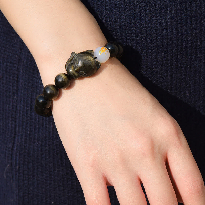 Fortune Jewel Natural Rainbow Obsidian Gold Sheen Obsidian Silver Sheen Obsidian Fox Healing Bracelet