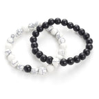 Fortune Jewel 2pcs Natural Frosted Stone White Turquoise Bead Couple Bracelet