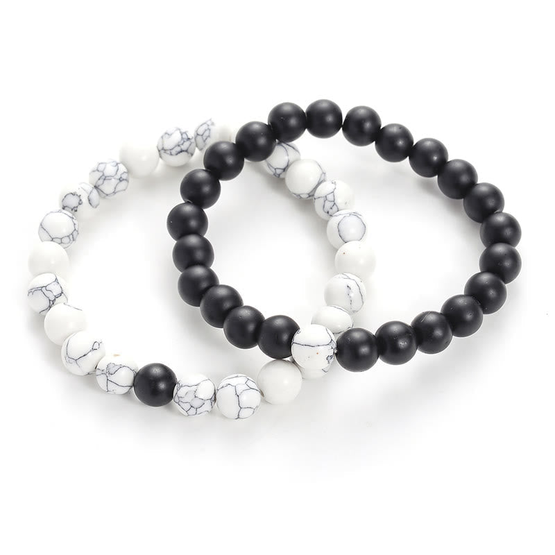 Fortune Jewel 2pcs Natural Frosted Stone White Turquoise Bead Couple Bracelet