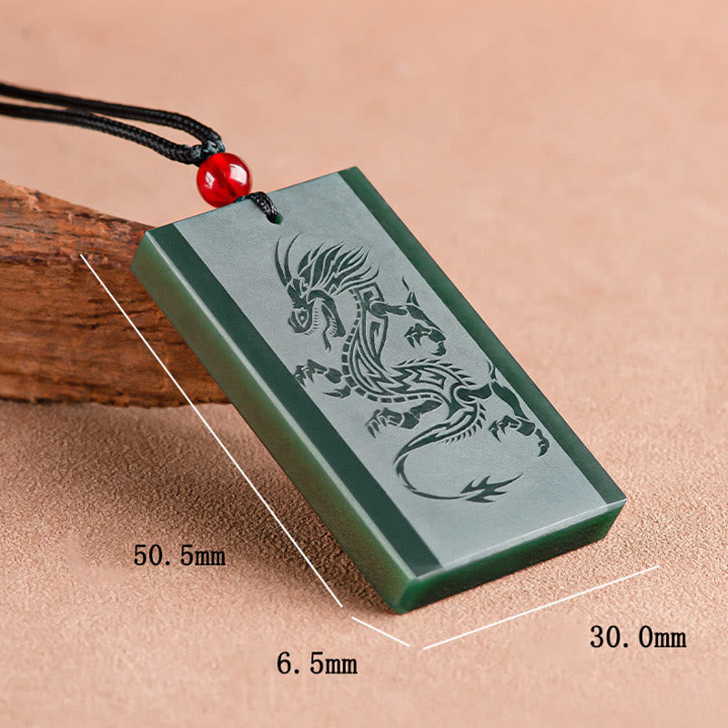 Fortune Jewel Hetian Cyan Jade Dragon Engraved Success Necklace Pendant Fortune Jewel