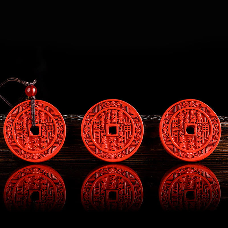 Fortune Jewel Natural Cinnabar Mountain Ghosts Spend Money Bagua Design Blessing Necklace Pendant