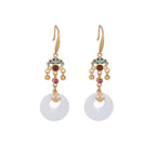 Buddha Stones FengShui White Jade Blessing Drop Earrings
