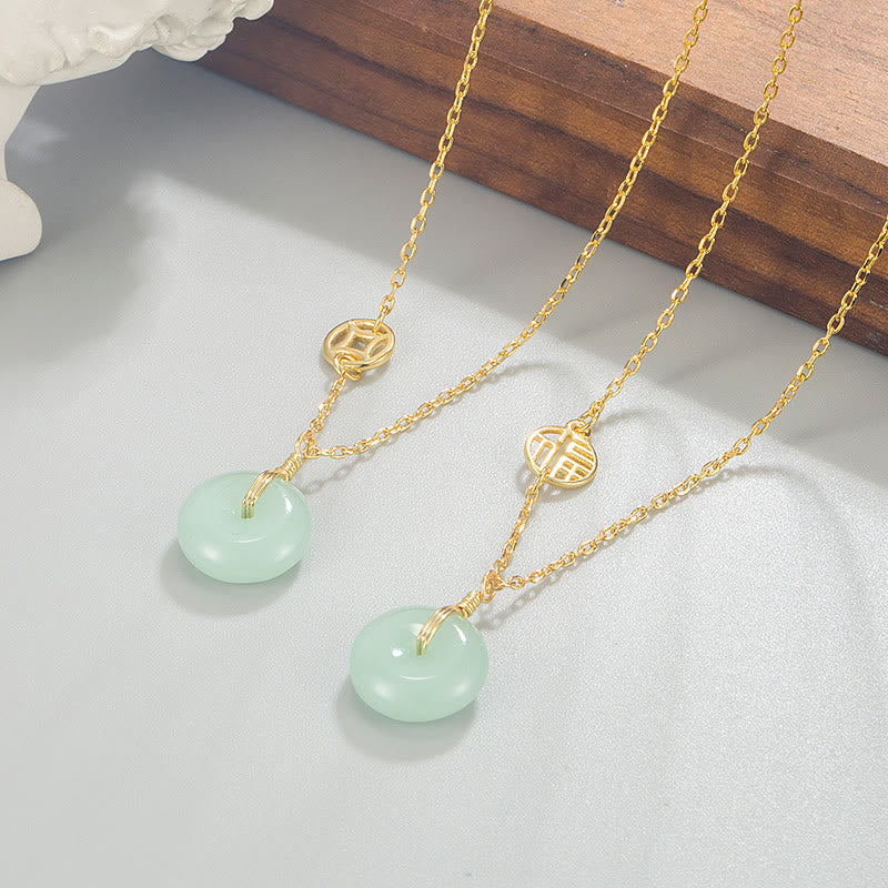 Fortune Jewel Jade Fu Character Copper Coin Peace Buckle Abundance Necklace Pendant