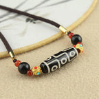 Fortune Jewel Tibetan Nine-Eye Dzi Bead Protection Blessings String Necklace Pendant