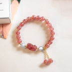 Fortune Jewel Natural Strawberry Quartz Moonstone PiXiu Love Healing Bracelet