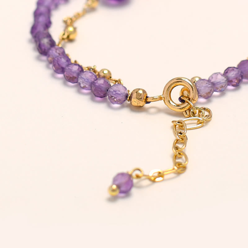Fortune Jewel 14K Gold Plated Amethyst Crystal Healing Double Layer Chain Bracelet