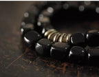 Tibetan Double-Layer Obsidian Square Bead Bracelet – Vintage Style for Men & Women