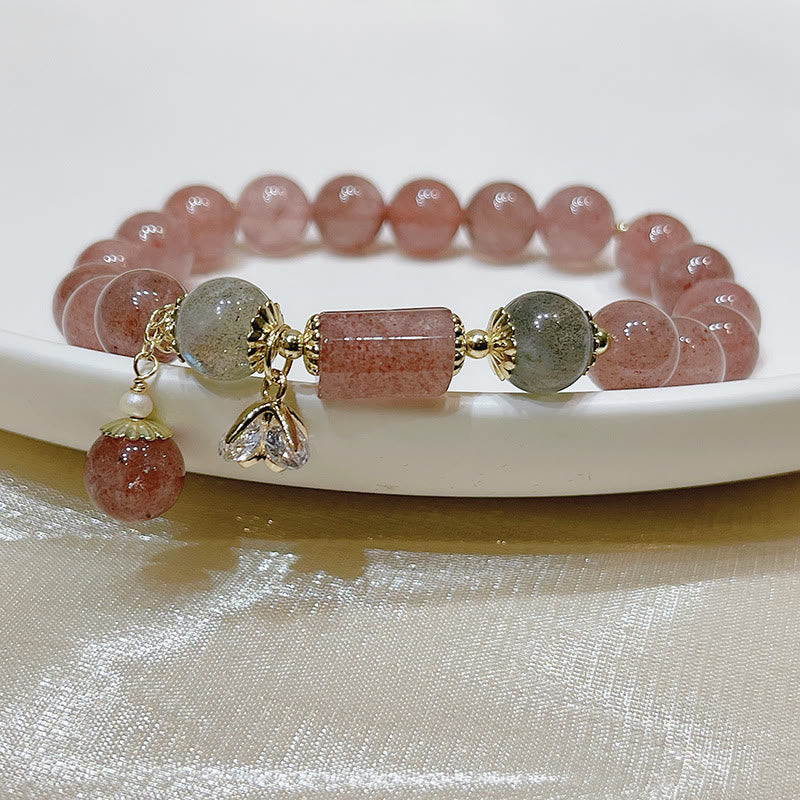 Fortune Jewel Natural Strawberry Quartz Moonstone Love Bracelet