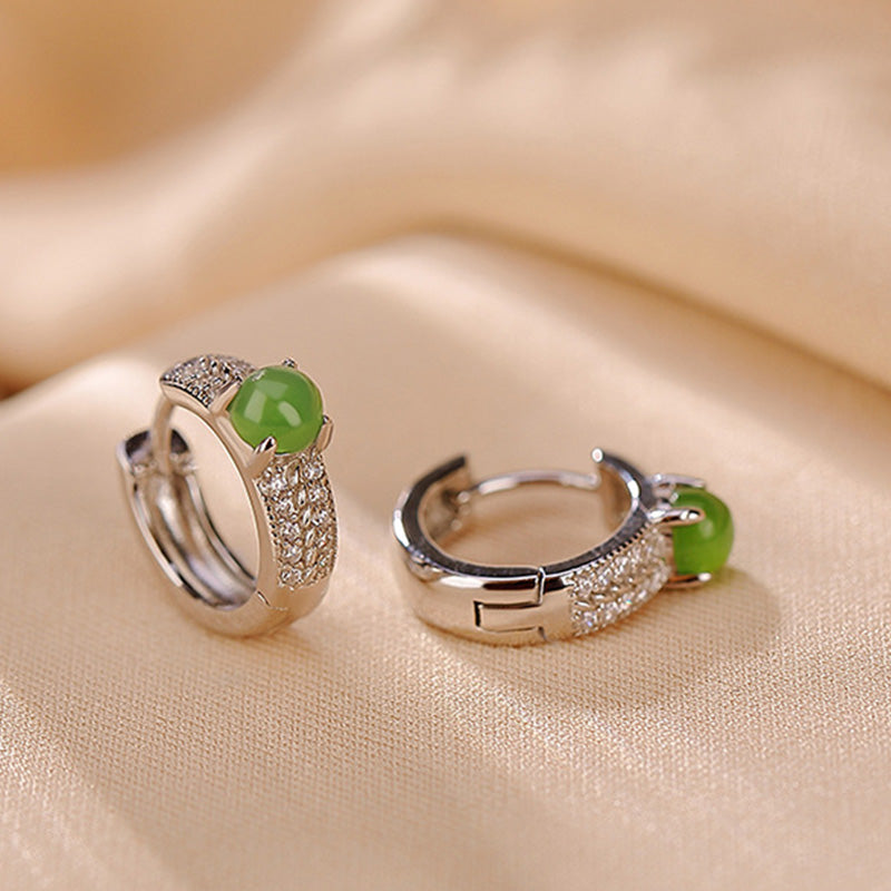 Fortune Jewel 925 Sterling Silver Round Cyan Jade Success Stud Earrings