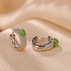 Fortune Jewel 925 Sterling Silver Round Cyan Jade Success Stud Earrings