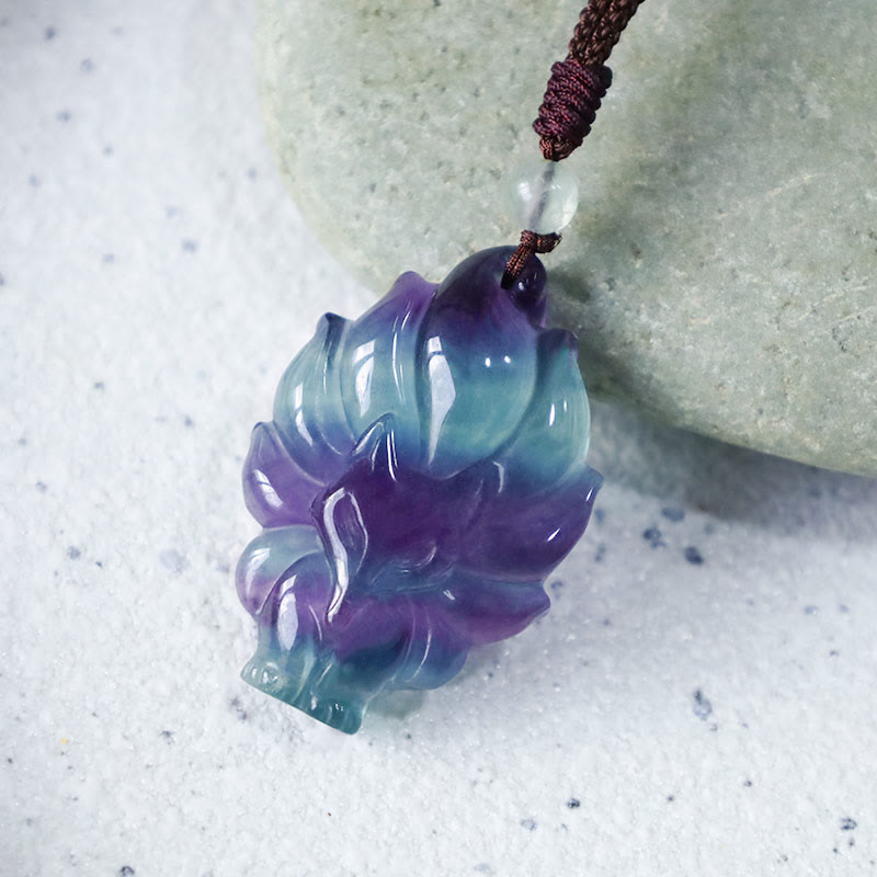 Fortune Jewel Natural Fluorite Gold Sheen Obsidian Fox Pendant Protection Necklace