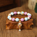 Fortune Jewel Tibetan Zakiram Goddess of Wealth Rabbit Lion Head Charm Liuli Glass Incense Ash Porcelain Bead Protection Bracelet