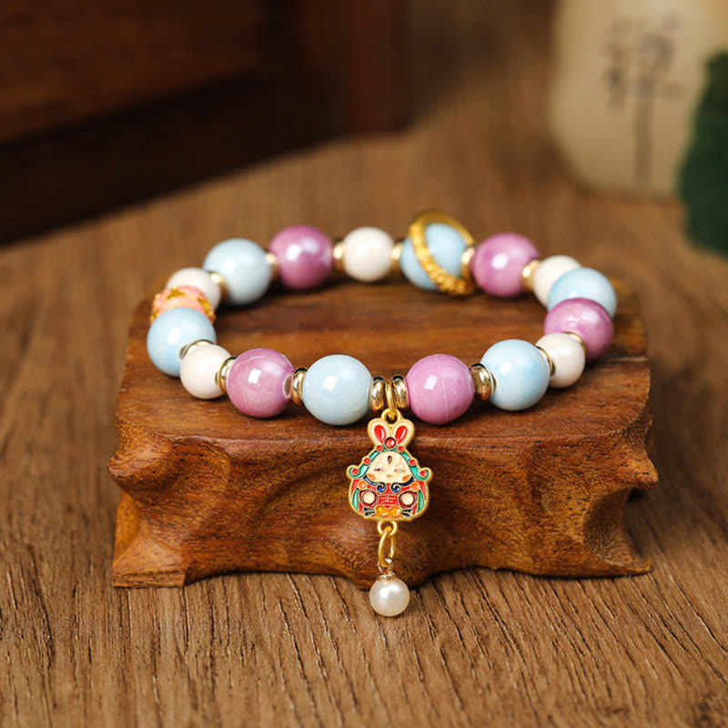Fortune Jewel Tibetan Zakiram Goddess of Wealth Rabbit Lion Head Charm Liuli Glass Incense Ash Porcelain Bead Protection Bracelet