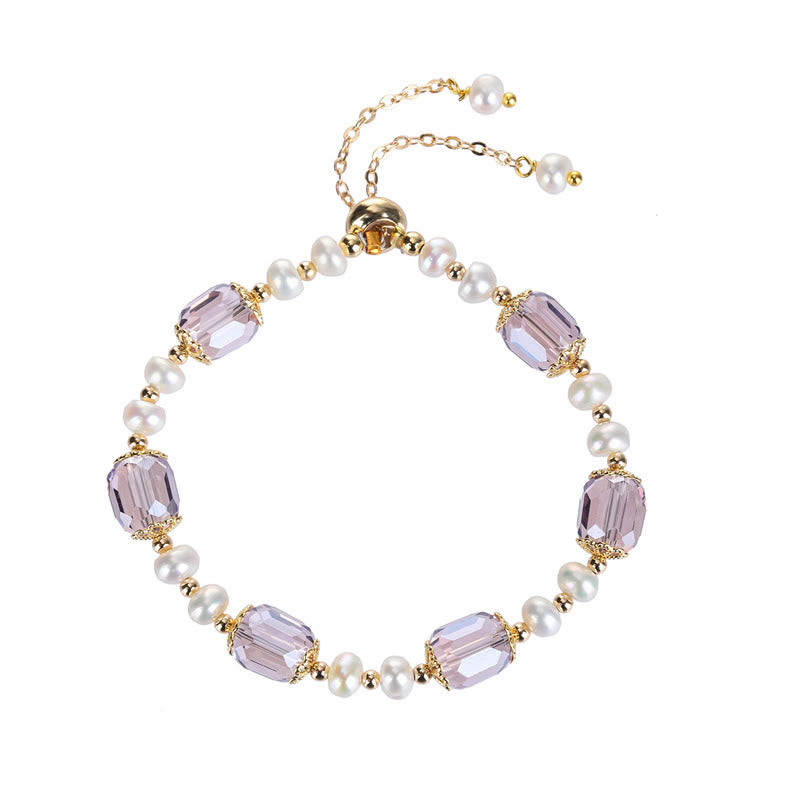 Fortune Jewel Natural Amethyst Pearl Peace Healing Chain Bracelet