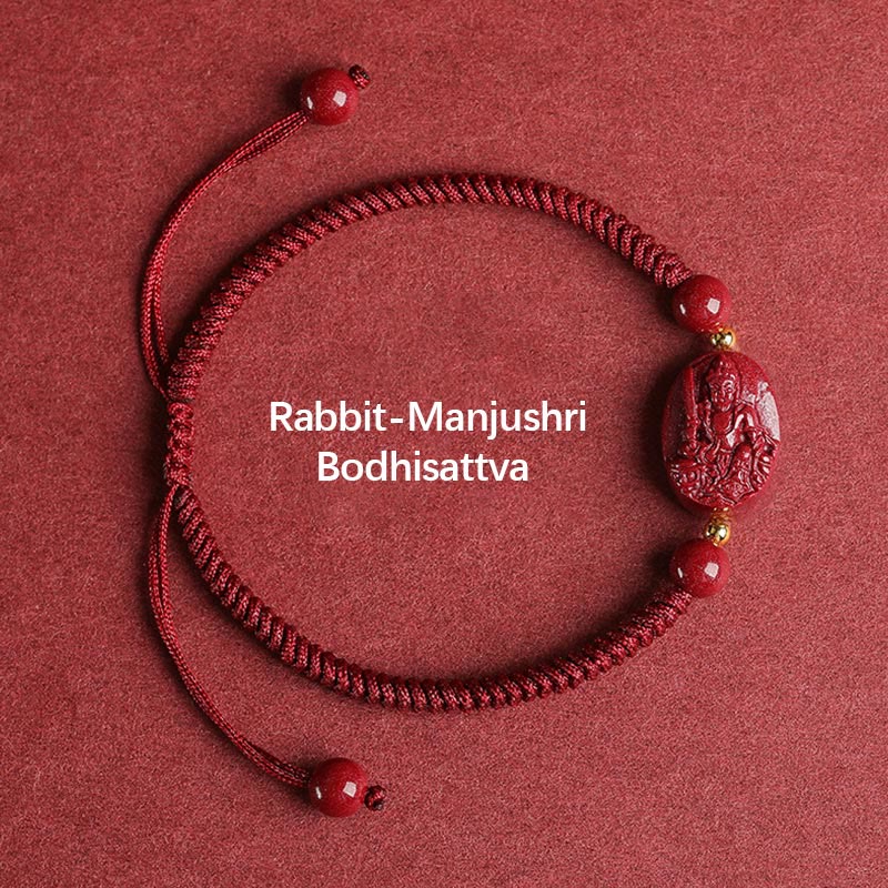 Fortune Jewel Chinese Zodiac Natal Buddha Cinnabar Keep Away Evil Spirits Rope Bracelet